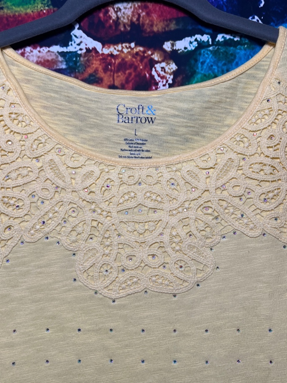 Yellow Lace Rhinestone Top [32R] - Picture 10 of 12